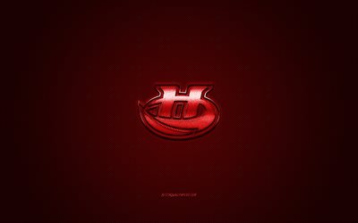 Lethbridge Hurricanes, time canadense de h&#243;quei no gelo, WHL, logotipo vermelho, fundo vermelho de fibra de carbono, Western Hockey League, h&#243;quei no gelo, Lethbridge, Canad&#225;, logotipo de Lethbridge Hurricanes