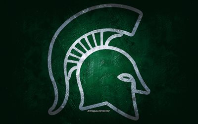 Michigan State Spartans, amerikkalainen jalkapallojoukkue, vihre&#228; tausta, Michigan State Spartans -logo, grunge art, NCAA, amerikkalainen jalkapallo, USA, Michigan State Spartans -tunnus