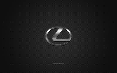 Logo Lexus, logo argent&#233;, fond gris en fibre de carbone, embl&#232;me en m&#233;tal Lexus, Lexus, marques de voitures, art cr&#233;atif