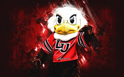 Sparky, Liberty Flames mascot, Liberty University, Sparky mascot, red stone background, NCAA