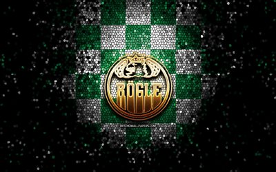 Rogle BK, logo glitter, SHL, sfondo a scacchi bianco verde, hockey, squadra di hockey svedese, logo Rogle BK, arte del mosaico, campionato svedese di hockey