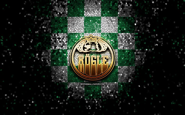 Rogle BK, logo de paillettes, SHL, fond quadrill&#233; blanc vert, hockey, &#233;quipe de hockey su&#233;doise, logo Rogle BK, art de la mosa&#239;que, ligue de hockey su&#233;doise