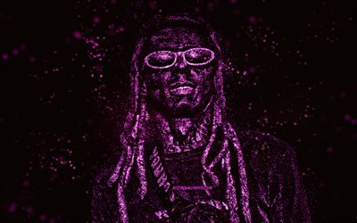 Lil Wayne, amerikkalainen r&#228;pp&#228;ri, violetti kimallustaide, musta tausta, Lil Wayne -taide, Dwayne Michael Carter Jr