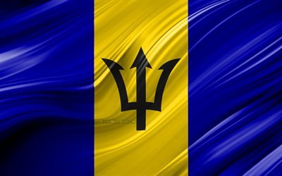Barbados 4k, Barbados bayrağı, Kuzey Amerika &#252;lkeleri, 3D dalgalar, Bayrak, ulusal semboller, Barbados 3D bayrak, sanat, Kuzey Amerika, Barbados