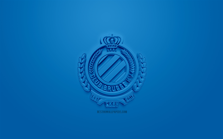 كلوب بروج KV, الإبداعية شعار 3D, خلفية زرقاء, 3d شعار, البلجيكي لكرة القدم, البلجيكي دوري المحترفين, بروج, بلجيكا, البلجيكي الدرجة الأولى A, الفن 3d, كرة القدم, أنيقة شعار 3d