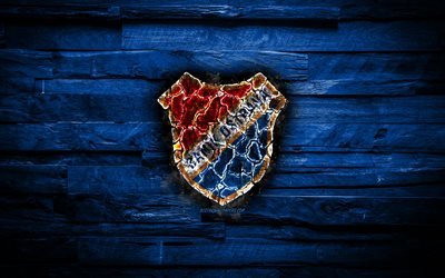 Banik Ostrava FC, polttava logo, Tšekki Ensin Liigan, sininen puinen tausta, tšekin football club, FC Ban&#237;k Ostrava, grunge, jalkapallo, Banik Ostrava logo, Tšekin Tasavalta