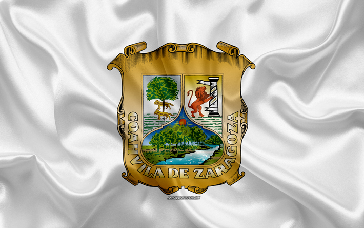 Drapeau de Coahuila, 4k, drapeau de soie, &#233;tat du mexique, dans l&#39;&#233;tat de Coahuila drapeau, les armoiries, la texture de la soie, dans l&#39;&#233;tat de Coahuila, Mexique
