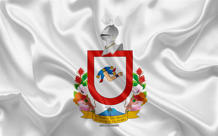 Bandeira de Colima, 4k, seda bandeira, Estado mexicano, Colima bandeira, bras&#227;o de armas, textura de seda, Colima, M&#233;xico