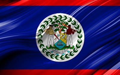 4k, Belizen lipun alla, Pohjois-Amerikan maissa, 3D-aallot, Lippu Belizen, kansalliset symbolit, Belize 3D flag, art, Pohjois-Amerikassa, Belize