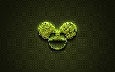deadmau5 logo, vert logo creative, DJ Canadien, l&#39;art floral logo, deadmau5, embl&#232;me vert en fibre de carbone texture, art cr&#233;atif