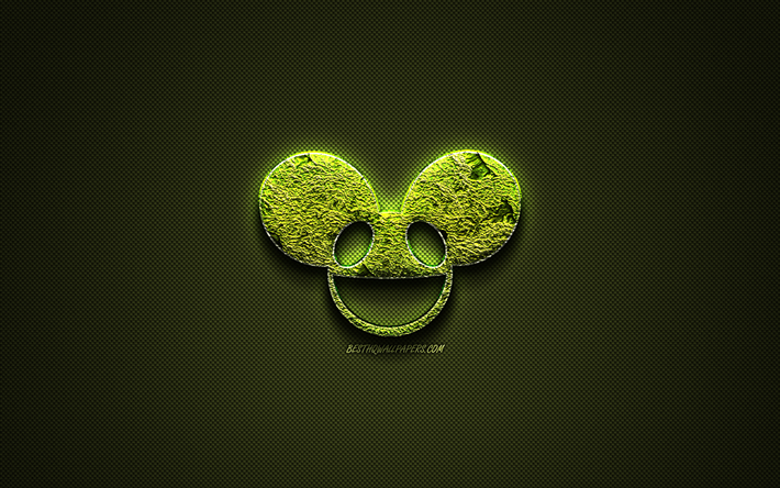 deadmau5 logo, yeşil yaratıcı logo, Kanadalı DJ, &#231;i&#231;ek sanat logo, deadmau5 amblemi, yeşil karbon fiber doku, deadmau5, yaratıcı sanat