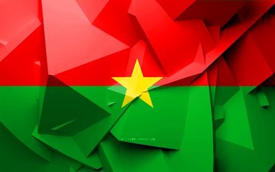 4k, Bandiera del Burkina Faso, arte geometrica, paesi di Africa, Burkina Faso, bandiera, creativo, in Africa, in Burkina Faso 3D, nazionale, simboli