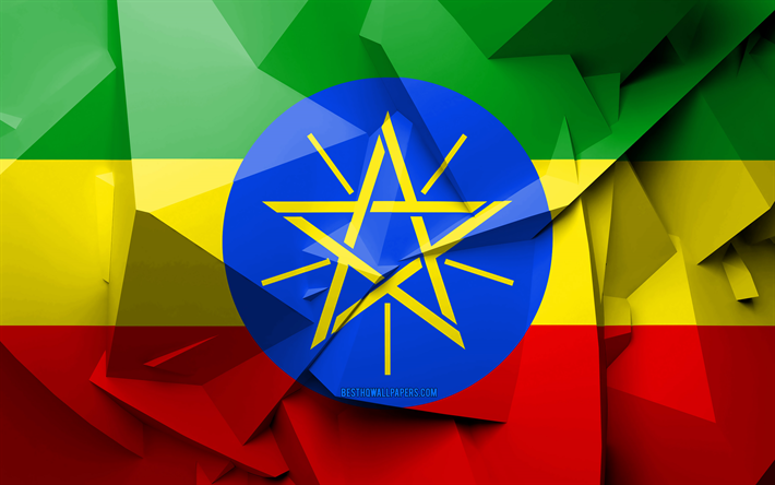 4k, Flaggan i Etiopien, geometriska art, Afrikanska l&#228;nder, Etiopiska flaggan, kreativa, Etiopien, Afrika, Etiopien 3D-flagga, nationella symboler