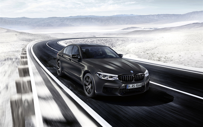 BMW M5, Edition-35 Vuotta, 2020, n&#228;kym&#228; edest&#228;, ulkoa, musta matta M5, tuning M5, uusi M5 2020, Saksan autoja, BMW