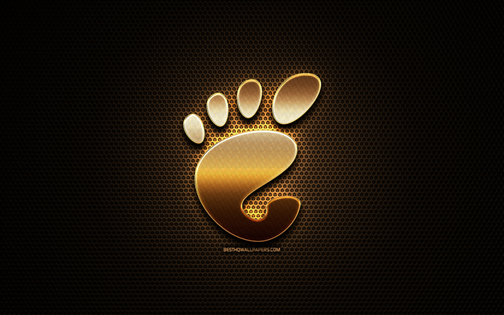 gnome-glitter-logo, kreativ, metal grid background, gnome-logo, marken, gnome