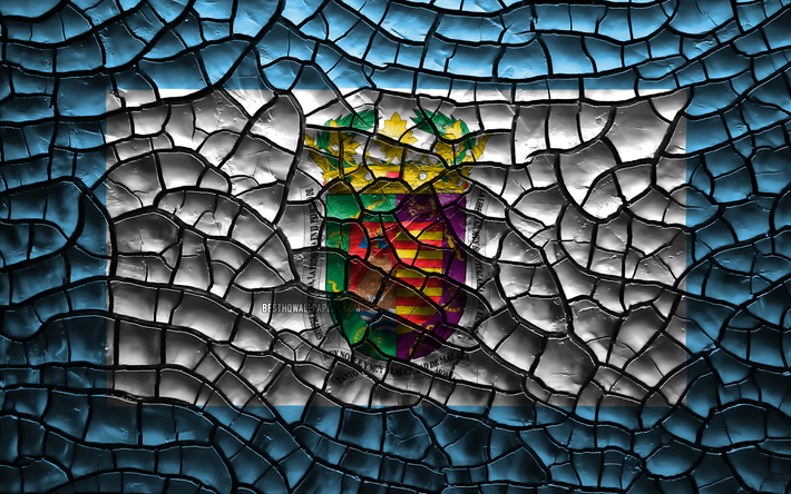 Flag of Malaga, 4k, spanish provinces, cracked soil, Spain, Malaga flag, 3D art, Malaga, Provinces of Spain, administrative districts, Malaga 3D flag, Europe