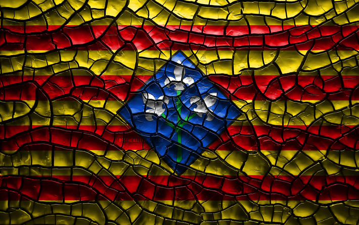 flagge von lleida, 4k, spanische provinzen, rissige b&#246;den, spanien, lleida-flag, 3d-kunst, lleida, provinzen von spanien, landkreise, lleida 3d-flagge, europa