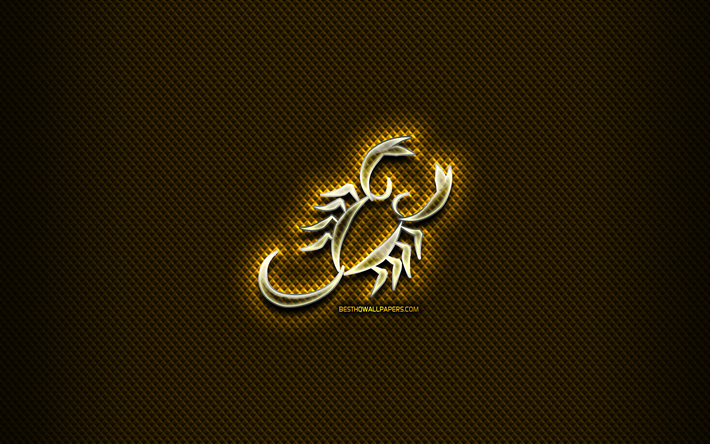 Scorpion verre signe, jaune losange de fond, art cr&#233;atif, Scorpion symbole du zodiaque, astrologie, les signes du zodiaque, le Scorpion signe astrologique, le Scorpion, signe astrologique, signe du zodiaque Scorpion
