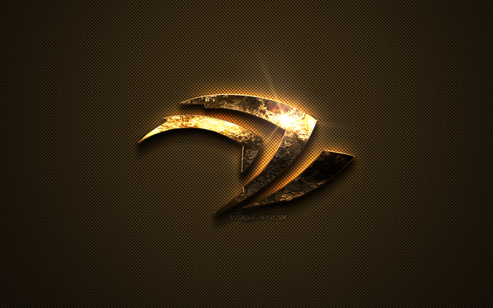 Nvidia gold logo, creative art, Nvidia gold emblem, creative gold background, gold carbon fiber texture, Nvidia
