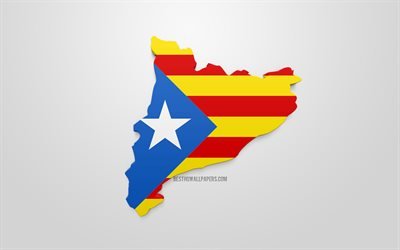 3d bandeira da Catalunha Estelada, mapa silhueta de Estelada Catalunha, comunidade aut&#244;noma, Arte 3d, Estelada Catalunha 3d bandeira, Espanha, Europa, Estelada Catalunha, geografia, Estelada Catalunha 3d silhueta