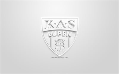 KAS Eupen, creative 3D logo, white background, 3d emblem, Belgian football club, Jupiler Pro League, Eupen, Belgium, Belgian First Division A, 3d art, football, stylish 3d logo