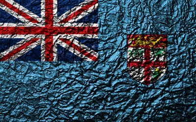Flag of Fiji, 4k, stone texture, waves texture, Fiji flag, national symbol, Fiji, Oceania, stone background