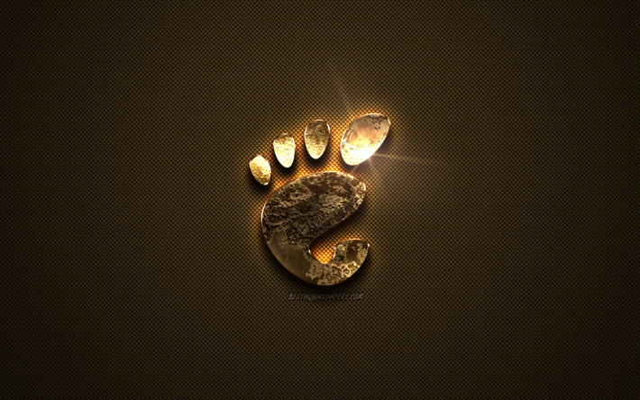 Gnome oro logo, creativo, arte, texture in oro, marrone fibra di carbonio trama, Gnome emblema d&#39;oro, Gnome