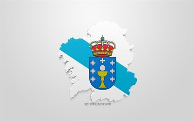 3d flagge von galizien, karte silhouette von galizien, die autonome gemeinschaft, 3d-kunst, galicia 3d-flag, spanien, europa, galizien, geographie, galicia 3d-silhouette