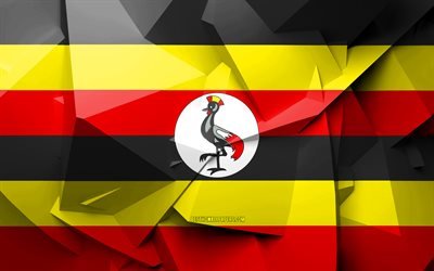 4k, Flaggan i Uganda, geometriska art, Afrikanska l&#228;nder, Ugandas flagga, kreativa, Uganda, Afrika, Uganda 3D-flagga, nationella symboler