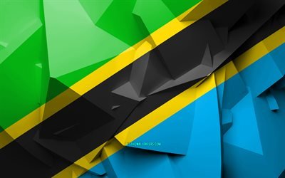 4k, Flaggan i Tanzania, geometriska art, Afrikanska l&#228;nder, Tanzanias flagga, kreativa, Tanzania, Afrika, Tanzania 3D-flagga, nationella symboler