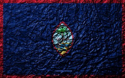 Bandeira de Guam, 4k, textura de pedra, ondas de textura, Guam bandeira, s&#237;mbolo nacional, Guam, Oceania, pedra de fundo