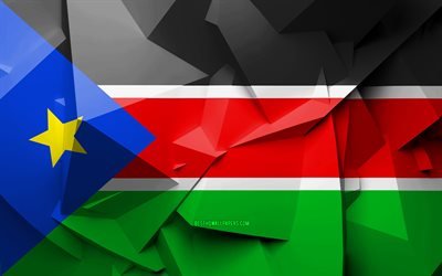 4k, 旗の南スーダン, 幾何学的な美術, アフリカ諸国, 南スーダンフラグ, 創造, 南スーダン, アフリカ, 南スーダンの3Dフラグ, 国立記号