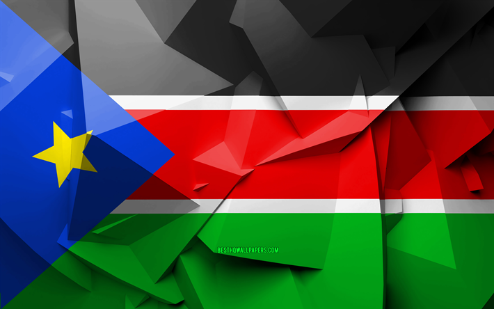 4k, Flag of South Sudan, geometric art, African countries, South Sudan flag, creative, South Sudan, Africa, South Sudan 3D flag, national symbols