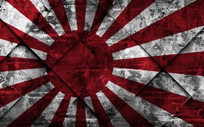 Rising Sun Flag of Japan, imperial japanese flag, Japan Maritime Self-Defense Force Flag, japanese flag, grunge art, rhombus grunge texture, Japan