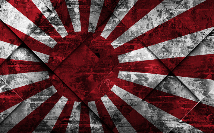 Nousevan Auringon Lipun Japani, keisarillisen japanin lippu, Japani Maritime Self-Defense Force Lippu, japanin lippu, grunge art, rhombus grunge tekstuuri, Japani