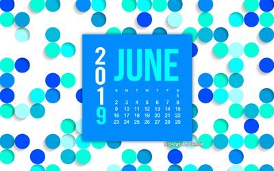 2019 juni kalender, blue dot hintergrund, kreative blauen hintergrund, 2019 kalender, juni 2019 kalender