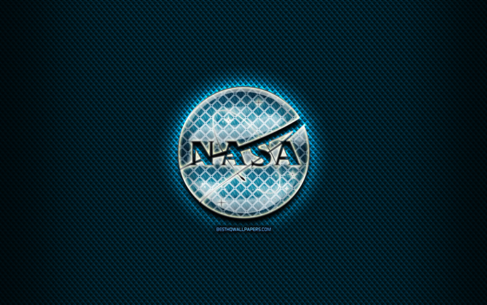 A NASA vidro logotipo, fundo azul, obras de arte, NASA, marcas, A NASA rhombic logotipo, criativo, A NASA logotipo