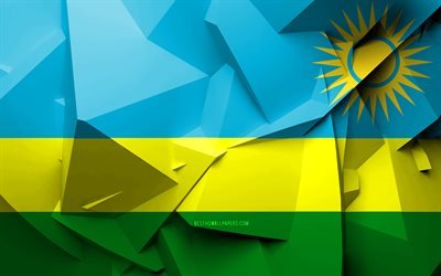 4k, Flag of Rwanda, geometric art, African countries, Rwandan flag, creative, Rwanda, Africa, Rwanda 3D flag, national symbols