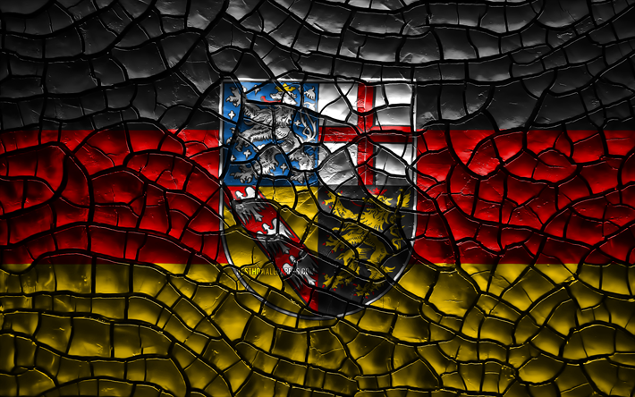 Bandera de Saarland, en 4k, los estados alemanes, agrietado suelo, Alemania, Saarland bandera, arte 3D, Sarre, los Estados de Alemania, distritos administrativos, Sarre 3D de la bandera