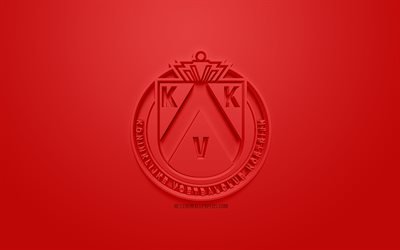 KV Kortrijk, creative 3D logo, red background, 3d emblem, Belgian football club, Jupiler Pro League, Kortrijk, Belgium, Belgian First Division A, 3d art, football, stylish 3d logo, Koninklijke Voetbalclub Kortrijk