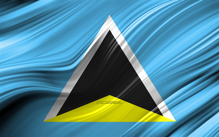 Saint Lucia, ulusal semboller, Saint Lucia 3D bayrak, sanat, Kuzey Amerika, Saint Lucia 4k, Saint Lucia bayrağı, Kuzey Amerika &#252;lkeleri, 3D dalgalar Bayrağı