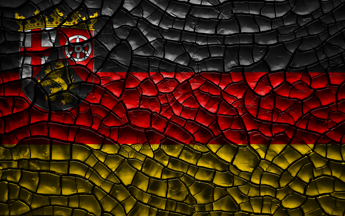 Flag of Rhineland-Palatinate, 4k, german states, cracked soil, Germany, Rhineland-Palatinate flag, 3D art, Rhineland-Palatinate, States of Germany, administrative districts, Rhineland-Palatinate 3D flag