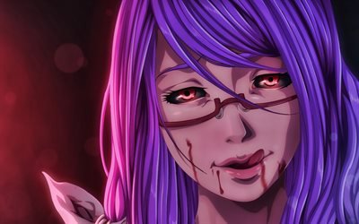 Rize Kamishiro, girl with red eyes, Tokyo Ghoul characters, artwork, manga, protagonist, Tokyo Ghoul, Kamishiro Rize, Matasaka Kamishiro daughter