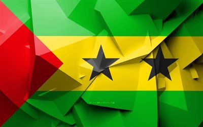 4k, Flag of Sao Tome and Principe, geometric art, African countries, Sao Tome and Principe flag, creative, Sao Tome and Principe, Africa, Sao Tome and Principe 3D flag, national symbols