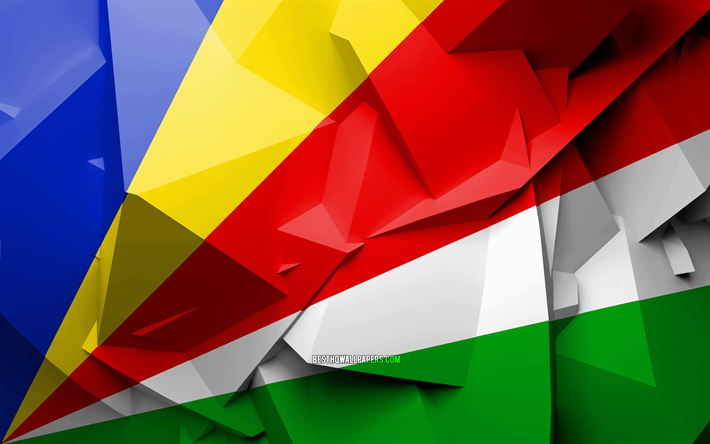 4k, Flagga Seychellerna, geometriska art, Afrikanska l&#228;nder, Seychellerna flagga, kreativa, Seychellerna, Afrika, Seychellerna 3D-flagga, nationella symboler