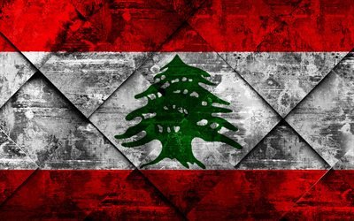 Flag of Lebanon, 4k, grunge art, rhombus grunge texture, Lebanon flag, Asia, national symbols, Lebanon, creative art