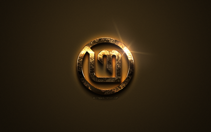 Linux Mint gold logo, creative art, Linux, gold texture, brown carbon fiber texture, Linux Mint gold emblem, Linux Mint