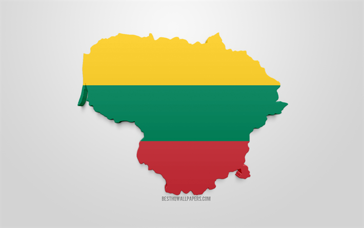3d lippu Liettua, kartta siluetti Liettua, 3d art, Liettua 3d flag, Euroopassa, Liettua, maantiede, Liettua 3d siluetti