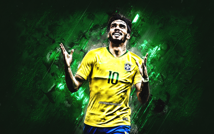 Lucas Paqueta, Brasil equipo de f&#250;tbol nacional, retrato, futbolista Brasile&#241;o, de centrocampista ofensivo, el Brasil, el f&#250;tbol, verde creativa de fondo