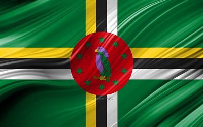4k, Dominican flag, North American countries, 3D waves, Flag of Dominica, national symbols, Dominica 3D flag, art, North America, Dominica